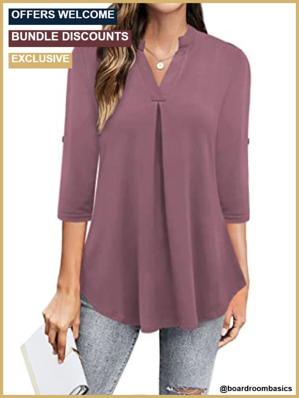 Womens 3/4 Sleeve V Neck Chiffon Blouse Tunic Top Workwear
